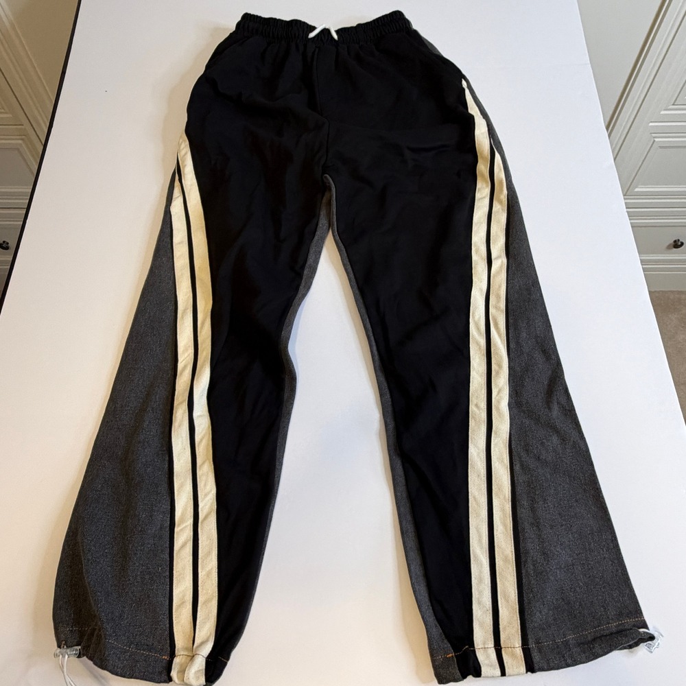 The Vault by Sacha Colorblock Track Pants Grey Denim Black Jersey Joggers L